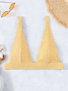 Ribbed Knit Triangle Bikini Top, For Summer Beach Vacation - Apricot - View 6