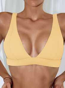 Ribbed Knit Triangle Bikini Top, For Summer Beach Vacation - Apricot - View 7