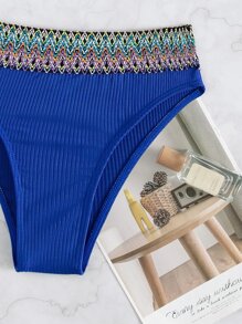 Contrast Tape Bandeau Bikini - Royal Blue - View 5