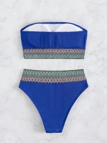 Contrast Tape Bandeau Bikini - Royal Blue - View 7