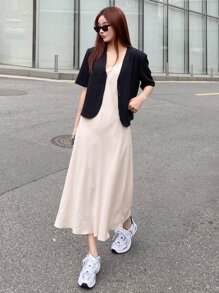 DAZY 1pc Zipper Back Cami Dress - Apricot - View 4