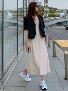 DAZY 1pc Zipper Back Cami Dress - Apricot - View 7