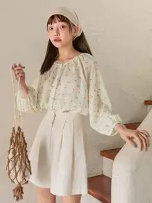 DAZY 小碎花燈籠袖襯衫 - 米色 - 查看 1