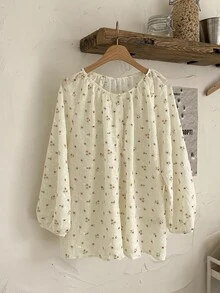 DAZY 小碎花燈籠袖襯衫 - 米色 - 查看 8