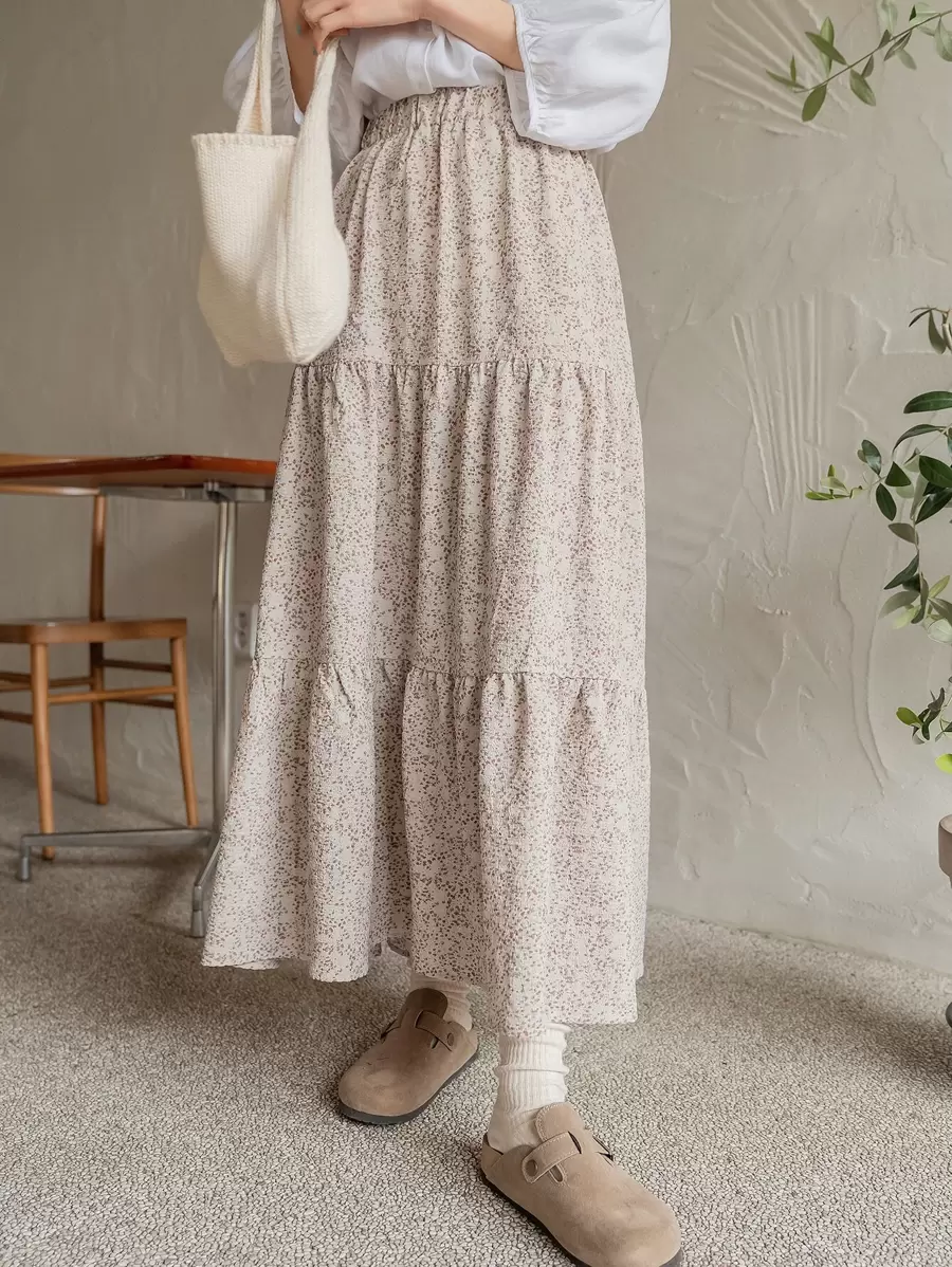 DAZY Falda Con Dobladillo Con Volantes Y Estampado Completo - Albaricoque - Ver 1