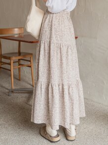 DAZY Falda Con Dobladillo Con Volantes Y Estampado Completo - Albaricoque - Ver 2