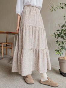 DAZY Falda Con Dobladillo Con Volantes Y Estampado Completo - Albaricoque - Ver 6