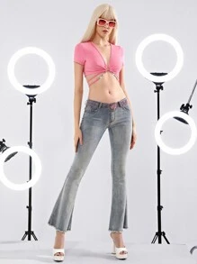 SHEIN ICON Áo nữ Chuỗi Buộc lại xoắn lại màu trơn Gợi cảm - Màu Hồng baby - Xem 4