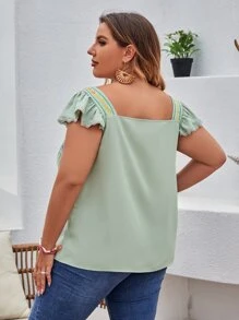 Mulvari 大碼方領刺繡襯衫 - 薄荷綠 - 查看 2