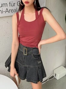DAZY Solid Halter Neck Tank Top - Watermelon Pink - View 2