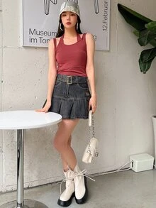 DAZY Solid Halter Neck Tank Top - Watermelon Pink - View 5