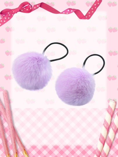 Kawaii 2 piezas Elásticos para el cabello con decoración de pompones, linda decoración de Carnaval, Mardi Gras, San Valentín