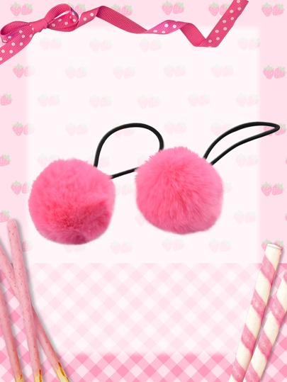 Kawaii 2 piezas Sujetadores de cabello con decoración de pompones, lindos sujetadores de cola de caballo para el Día de San Valentín, bandas elásticas para el cabello, coleteros elásticos