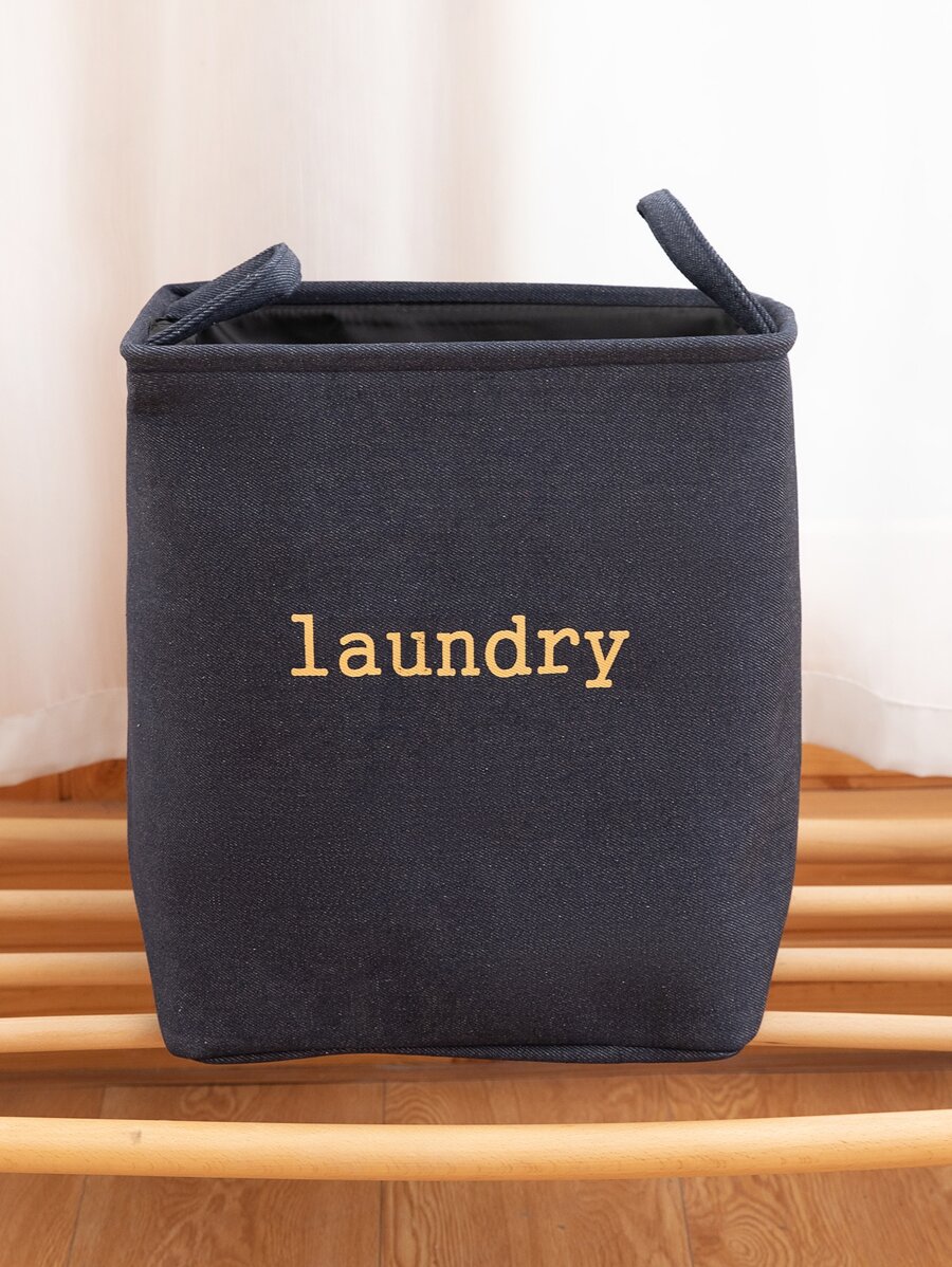 Letter Graphic Laundry Basket - Blue - View 1