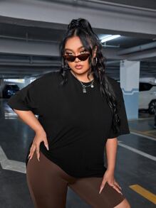 SHEIN Coolane Plus Wing Rhinestone Drop Shoulder Tee - Black - View 3