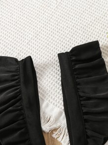 SHEIN Young Girl Ruffle Trim Bow Front Pleated Hem Pinafore Skirt - Black - View 3