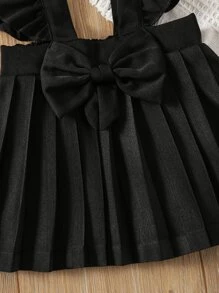 SHEIN Young Girl Ruffle Trim Bow Front Pleated Hem Pinafore Skirt - Black - View 4