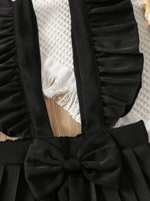 SHEIN Young Girl Ruffle Trim Bow Front Pleated Hem Pinafore Skirt - Black - View 5