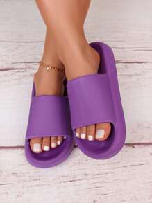 pueenb 女士時尚塑膠家居拖鞋極簡單帶一腳蹬涼鞋 - 紫色 - 查看 4