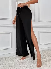 SHEIN SXY Quần nữ Thắt nút Tách cao màu trơn Gợi cảm - màu đen - Xem 4