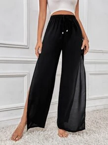 SHEIN SXY Quần nữ Thắt nút Tách cao màu trơn Gợi cảm - màu đen - Xem 5