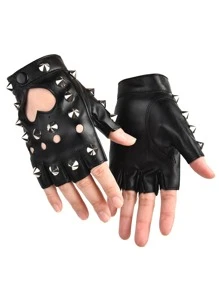 Sexy Stud & Heart Decor Gloves - Black - View 1