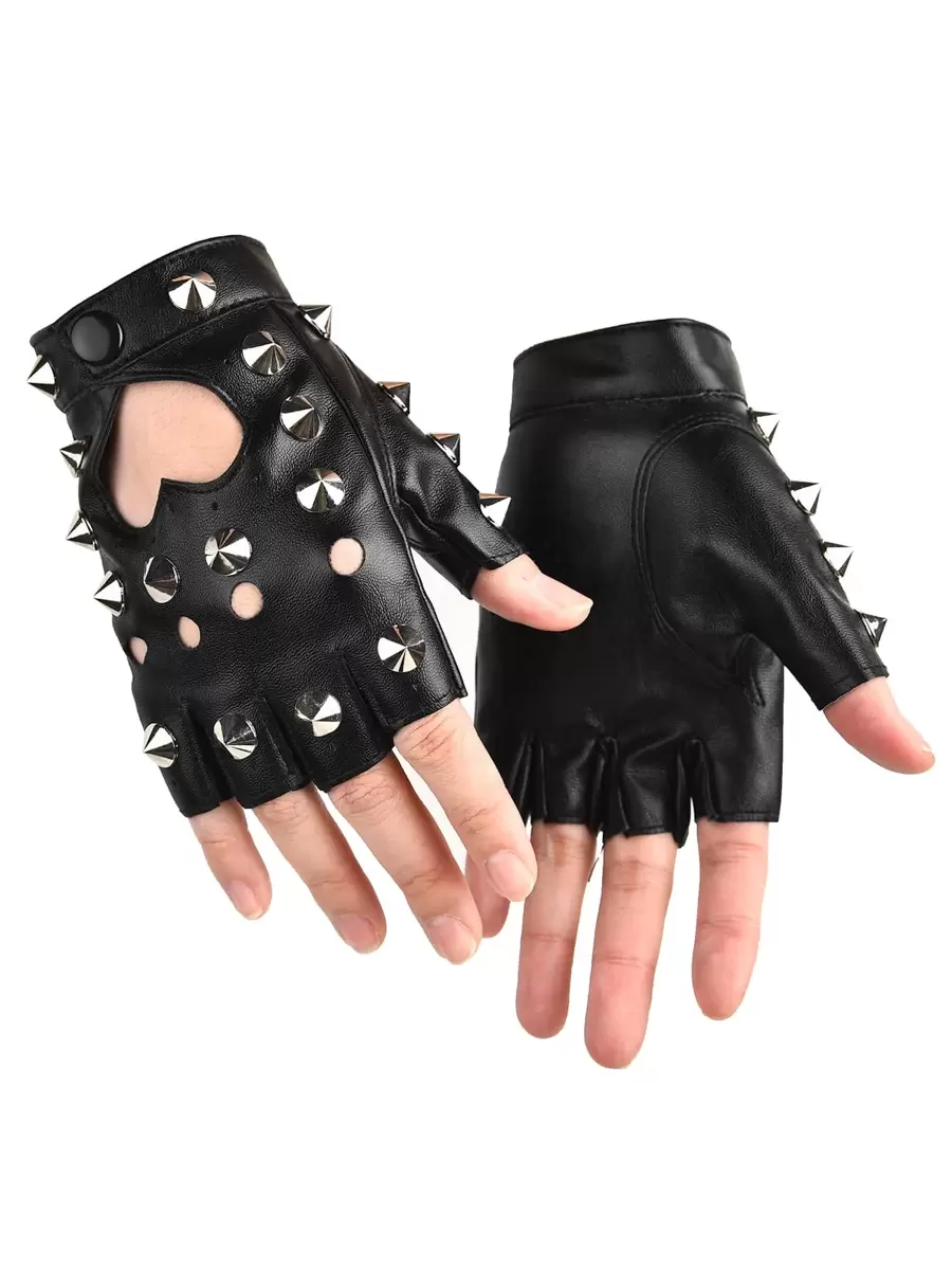 Sexy Stud & Heart Decor Gloves - Black - View 1