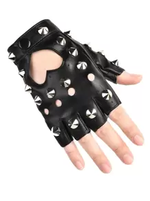 Sexy Stud & Heart Decor Gloves - Black - View 3