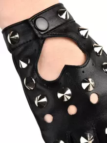 Sexy Stud & Heart Decor Gloves - Black - View 5