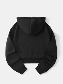 INAWLY 字母圖案短款抽繩連帽衫 - 黑色 - 查看 2