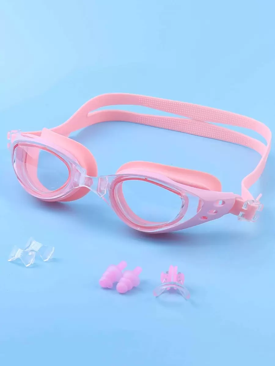 SHENYU 4入組：1入防霧泳鏡、1入游泳鼻夾和2入泳耳塞套裝 - 藕粉色 - 查看 1