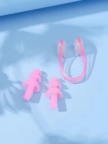 3pcs Silicone Nose Clip & Ear Plug - Pink - View 2