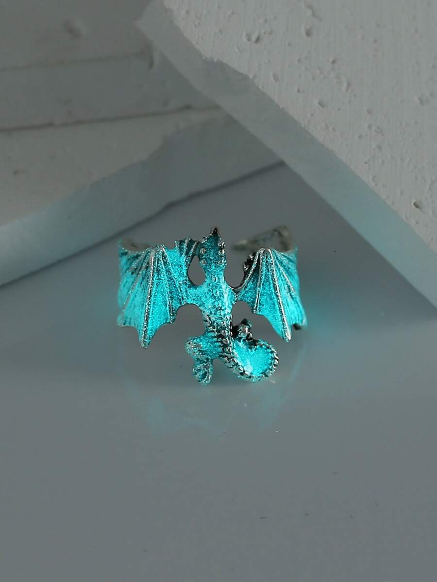 Fashionable and Popular Men Glow In The Dark Lizard Design Cuff Ring Copper for Jewelry Gift and for a Stylish Look - Antique Silver - View 1