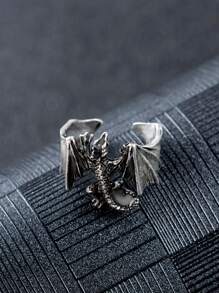 Fashionable and Popular Men Glow In The Dark Lizard Design Cuff Ring Copper for Jewelry Gift and for a Stylish Look - Antique Silver - View 2