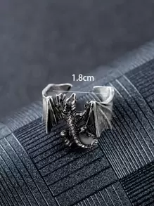 Fashionable and Popular Men Glow In The Dark Lizard Design Cuff Ring Copper for Jewelry Gift and for a Stylish Look - Antique Silver - View 4