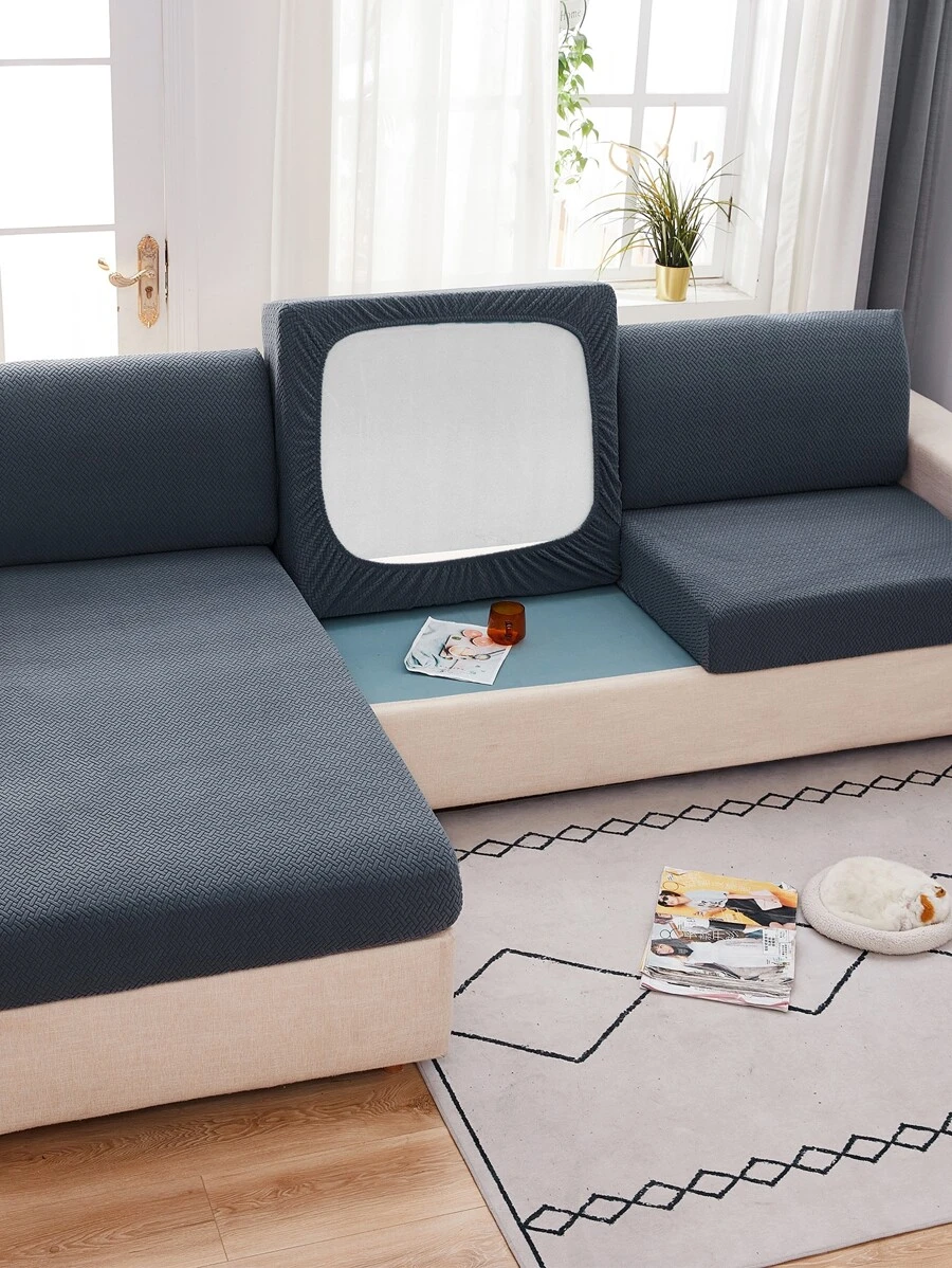 1pc Solid Color Stretchy Sofa Seat Cover - Dark Grey - View 1