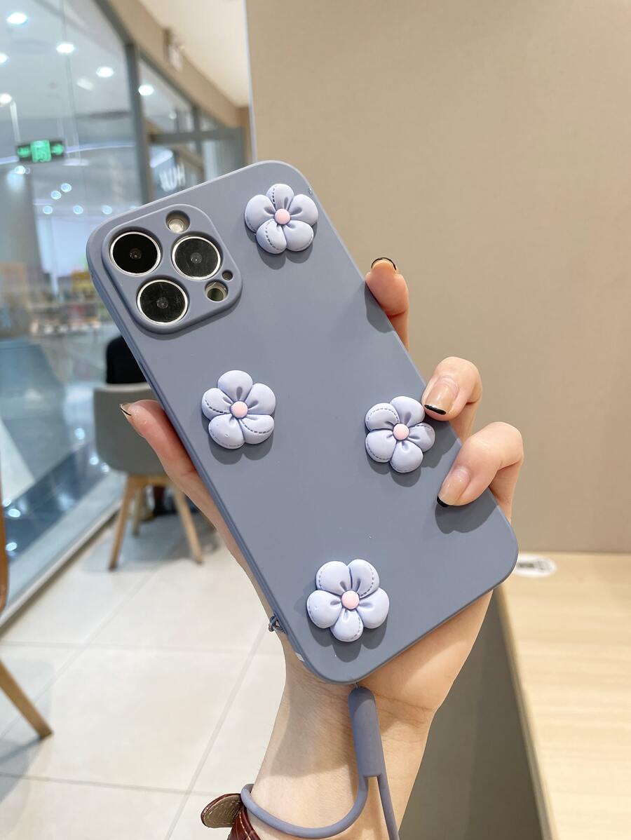 3D Flower Decor Phone Case - Blue - View 1