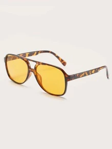 1 Pair Women's Purple Plastic PC Frame Pilot Fashion Glasses, Fashionable Decorative Glasses Suitable For Daily Use - Yellow - View 1