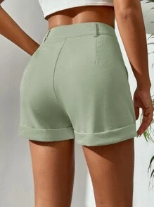 SHEIN PETITE Shorts con bolsillo oblicuo con botón delantero - verde menta - Ver 2