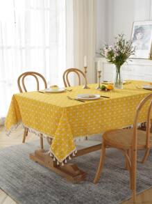 美式波西米亞風格亞麻黃色幾何長方形桌布，適合西餐廳、廚房、咖啡館和派對裝飾，1 件 - 黃色 - 查看 5