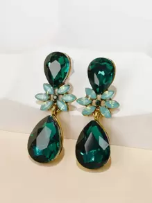 玻璃水滴裝飾耳環 - 綠色 - 查看 1