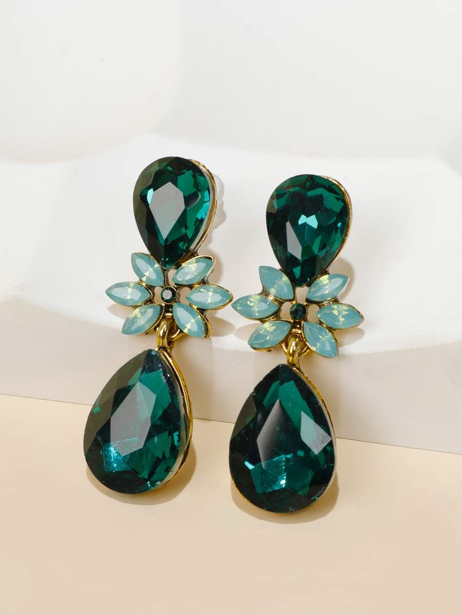 玻璃水滴裝飾耳環 - 綠色 - 查看 1