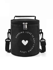 Heart & Slogan Graphic Insulation Lunch Bag - Black - View 2