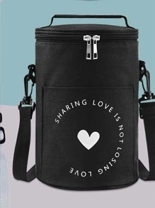 Heart Print Lunch Bag - Black - View 2