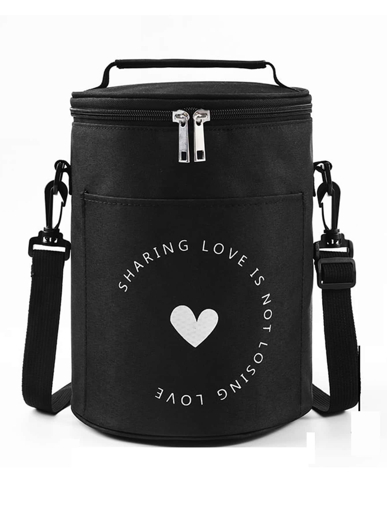 Heart Print Lunch Bag - Black - View 1