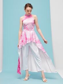 Chanda Redux 紮染高低下擺繞頸連體褲 - 彩色 - 查看 2