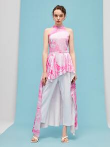 Chanda Redux 紮染高低下擺繞頸連體褲 - 彩色 - 查看 4