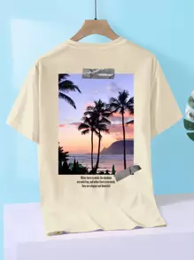 Manfinity RSRT Hombres Camiseta con estampado de mar & de árbol de coco - Albaricoque - Ver 1