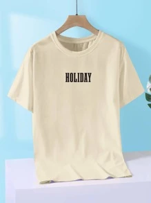 Manfinity RSRT Hombres Camiseta con estampado de mar & de árbol de coco - Albaricoque - Ver 2