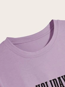 Manfinity RSRT 男士大海和椰子樹圖案T恤 - 淡紫色 - 查看 3